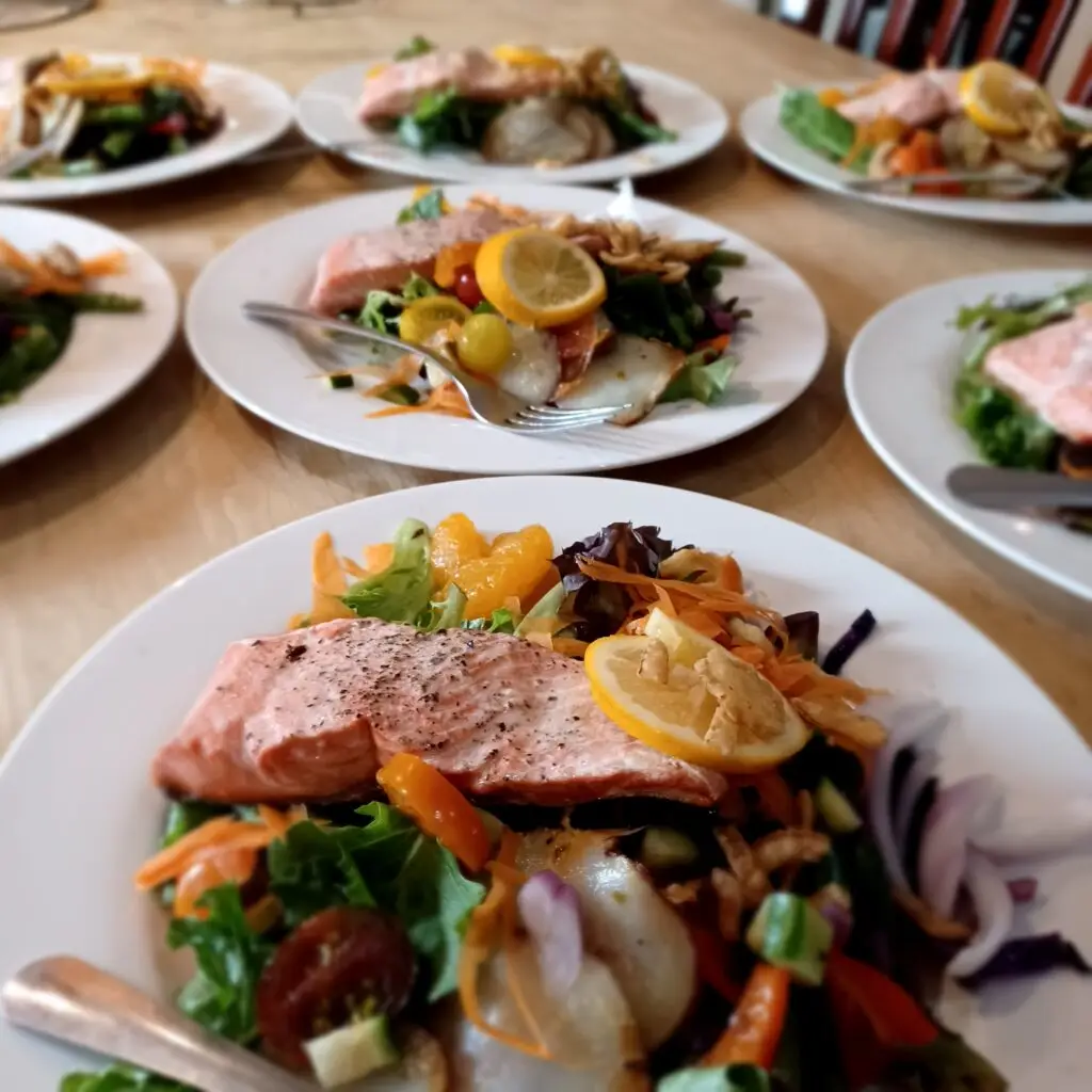 luxury rehab food, salmon salad